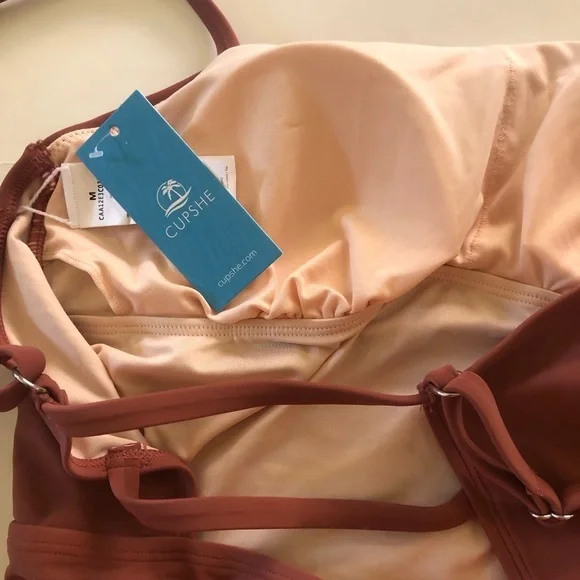 CUPSHE Women's Square Neck Tummy Control Rushed Strappy One Piece Swimwear Sz M - Picture 6 of 12